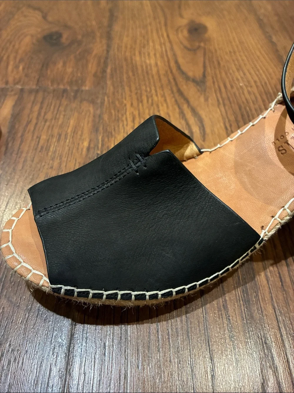 gentle souls Black Leather Espadrille Wedge Sandals with Ankle Strap